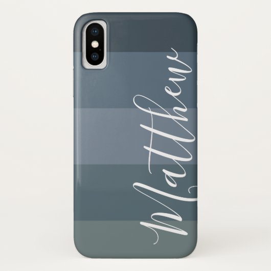 Shades of Blue Ombre Stripe Persoonlijke naam Case-Mate iPhone Case (Achterkant)