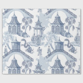 Shades of Blue Pagoda Chinoiserie Pattern Cadeaupapier (Vlak)