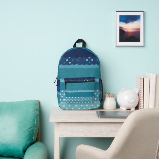 Shades of Blue Polka Dots Backpack Bedrukte Rugzak (Insitu)
