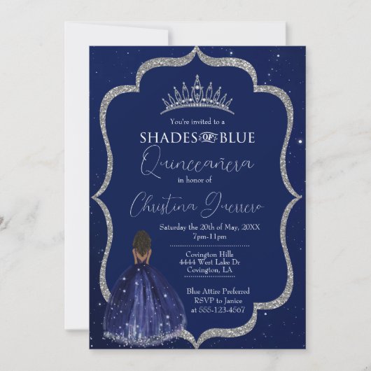 Shades of Blue Quinceañera Birthday Invitation Kaart (Voorkant)