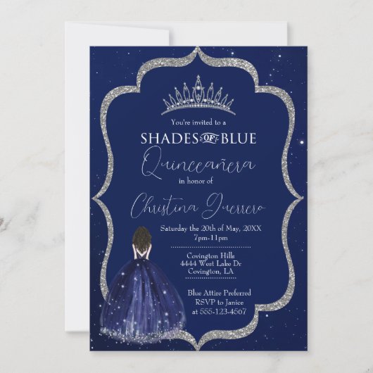 Shades of Blue Quinceañera Birthday Invitation Kaart (Voorkant)