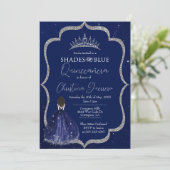 Shades of Blue Quinceañera Birthday Invitation Kaart (Staand voorkant)