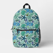 Shades of Blue Seashells and Starfish Pattern Bedrukte Rugzak (Voorkant)