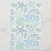 Shades of Blue Seashells and Starfish Pattern Briefpapier (Voorkant)