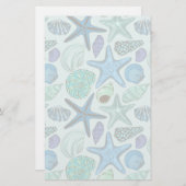 Shades of Blue Seashells and Starfish Pattern Briefpapier (Voorkant / Achterkant)