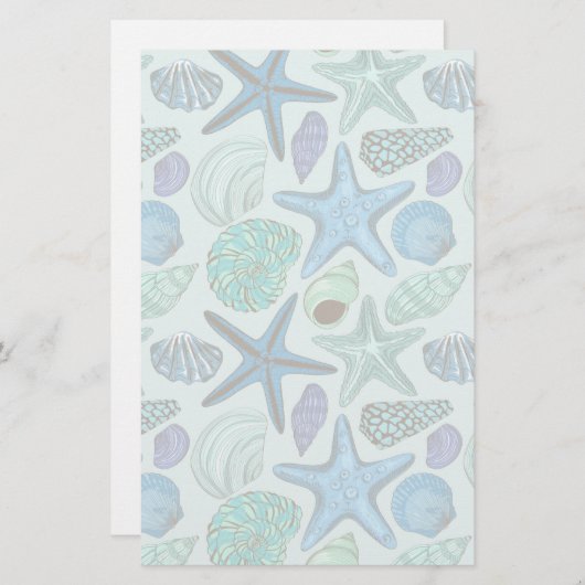 Shades of Blue Seashells and Starfish Pattern Briefpapier (Voorkant / Achterkant)