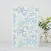 Shades of Blue Seashells and Starfish Pattern Briefpapier (Staand voorkant)