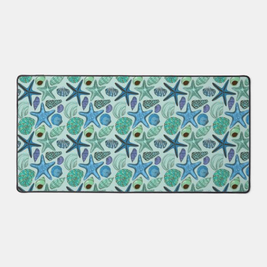 Shades of Blue Seashells and Starfish Pattern Bureaumat (Voorkant)