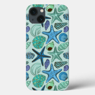 Shades of Blue Seashells and Starfish Pattern Case-Mate iPhone Case