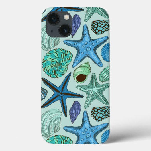 Shades of Blue Seashells and Starfish Pattern Case-Mate iPhone Case (Achterkant)