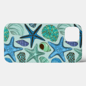 Shades of Blue Seashells and Starfish Pattern Case-Mate iPhone Case (Achterkant (horizontaal))