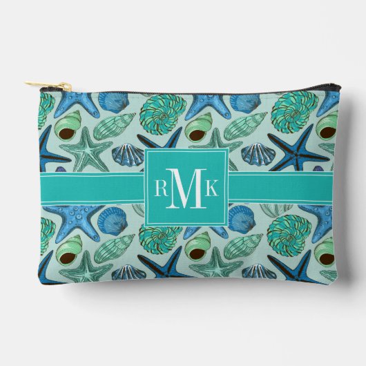 Shades of Blue Seashells and Starfish Pattern Etui (Voorkant)