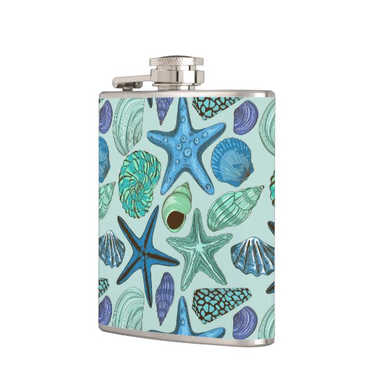 Shades of Blue Seashells and Starfish Pattern Heupfles (Links)