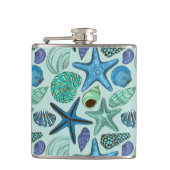 Shades of Blue Seashells and Starfish Pattern Heupfles (Voorkant)