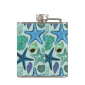 Shades of Blue Seashells and Starfish Pattern Heupfles (Achterkant)