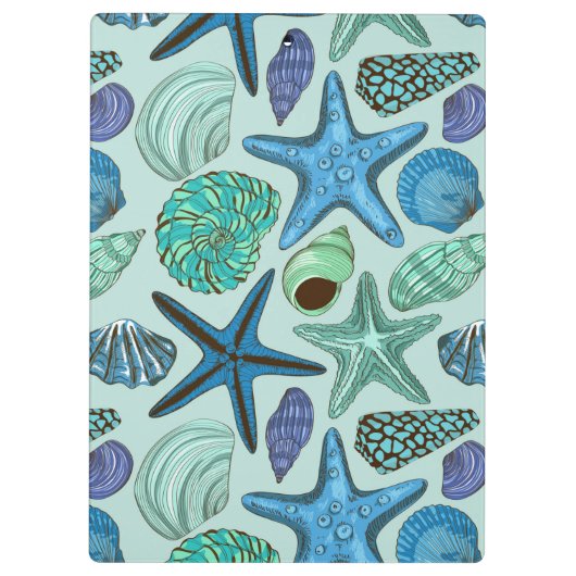 Shades of Blue Seashells and Starfish Pattern Klembord (Achterkant)
