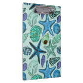 Shades of Blue Seashells and Starfish Pattern Klembord (Rechts)