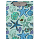 Shades of Blue Seashells and Starfish Pattern Klembord (Voorkant)