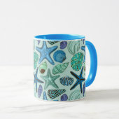 Shades of Blue Seashells and Starfish Pattern Mok (Voorkant rechts)