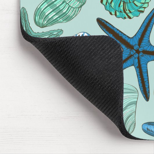 Shades of Blue Seashells and Starfish Pattern Muismat (Hoek)