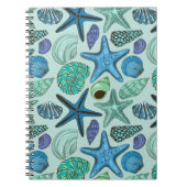 Shades of Blue Seashells and Starfish Pattern Notitieboek (Voorkant)