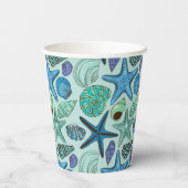 Shades of Blue Seashells and Starfish Pattern Papieren Bekers (Achterkant)