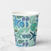 Shades of Blue Seashells and Starfish Pattern Papieren Bekers (Rechts)