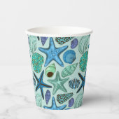 Shades of Blue Seashells and Starfish Pattern Papieren Bekers (Voorkant)
