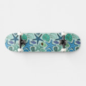 Shades of Blue Seashells and Starfish Pattern Persoonlijk Skateboard (Horizontaal)
