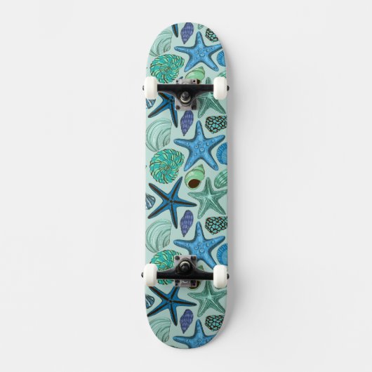 Shades of Blue Seashells and Starfish Pattern Persoonlijk Skateboard (Voorkant)