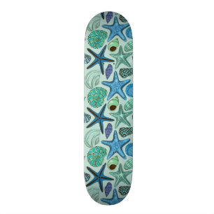 Shades of Blue Seashells and Starfish Pattern Persoonlijk Skateboard