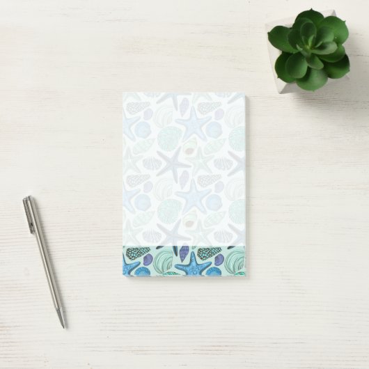 Shades of Blue Seashells and Starfish Pattern Post-it® Notes (Kantoor)