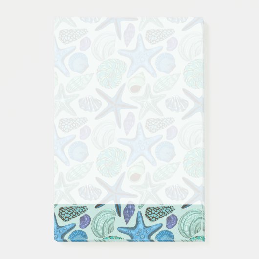 Shades of Blue Seashells and Starfish Pattern Post-it® Notes (Voorkant)