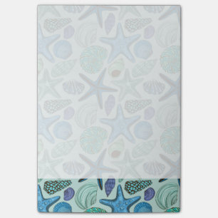 Shades of Blue Seashells and Starfish Pattern Post-it® Notes
