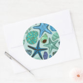 Shades of Blue Seashells and Starfish Pattern Ronde Sticker (Envelop)