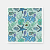 Shades of Blue Seashells and Starfish Pattern Servet (Voorkant)