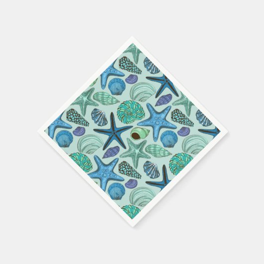 Shades of Blue Seashells and Starfish Pattern Servet (Hoek)