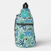 Shades of Blue Seashells and Starfish Pattern Sling Bag (Voorkant)