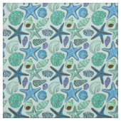 Shades of Blue Seashells and Starfish Pattern Stof (Swatch)