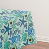 Shades of Blue Seashells and Starfish Pattern Tafelkleed (Voorbeeld)