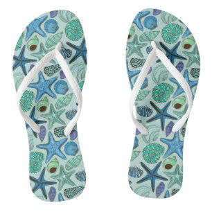 Shades of Blue Seashells and Starfish Pattern Teenslippers