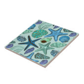 Shades of Blue Seashells and Starfish Pattern Tegeltje (Zijkant)
