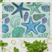Shades of Blue Seashells and Starfish Pattern Theedoek (Gevouwen)