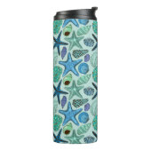 Shades of Blue Seashells and Starfish Pattern Thermosbeker (Gedraaid links)