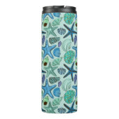 Shades of Blue Seashells and Starfish Pattern Thermosbeker (Achterkant)