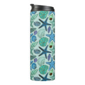 Shades of Blue Seashells and Starfish Pattern Thermosbeker (Geroteerd rechts)