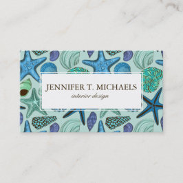 Shades of Blue Seashells and Starfish Pattern Visitekaartje