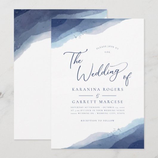 Shades of Blue Soft Waterverf bruiloft uitnodiging (Voorkant / Achterkant)