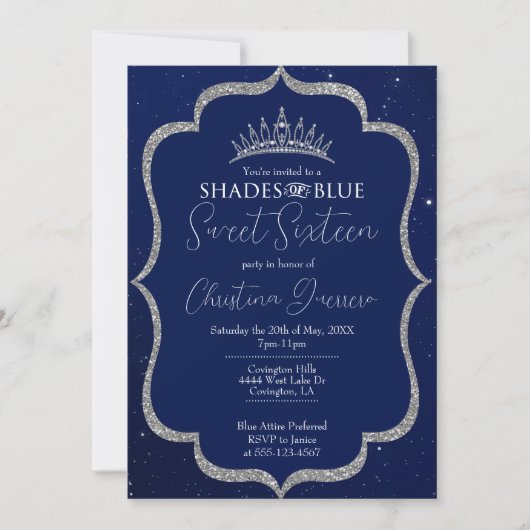 Shades of Blue Sweet 16 Birthday Invitation Kaart (Voorkant)