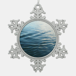 Shades of Blue Water Abstract Natuur Fotografie Tin Sneeuwvlok Ornament